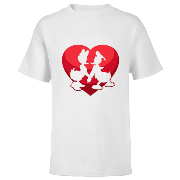 Disney Donald and Daisy Duck Valentine's Day Heart - Short Sleeve T-Shirt for Kids - Customized-White
