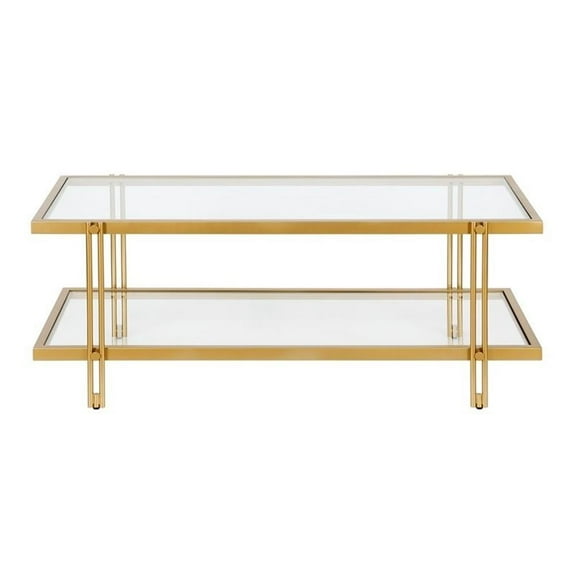 Evelyn&Zoe 17" Contemporary Clean Lined Metal Coffee Table in Gold/ Brass Finish
