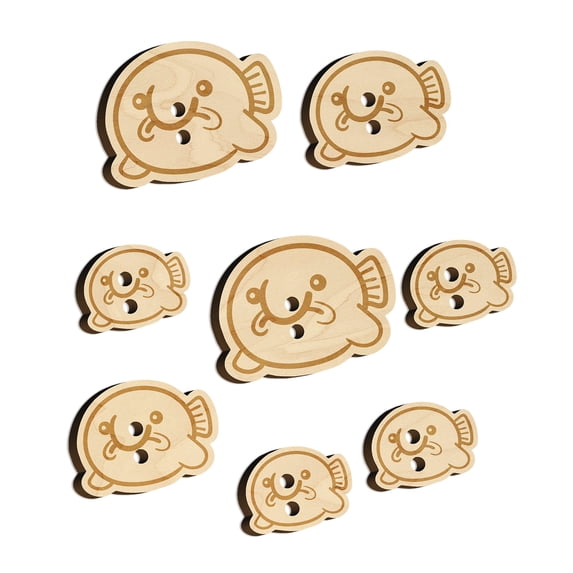 Kawaii Sad Blobfish Wood Buttons for Crochet Knitting Sewing DIY Craft - 1.25 Inch Large (5pcs)