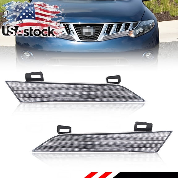 2PCS Clear Lens Front Bumper  Left Right Side Reflector Headlight Panels NEW Housings For 2009 2010 2011 2012 2013 2014 Nissan Murano No Bulb/Socket