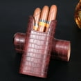 thumbnail image 2 of Leather Travel Cigar Case 3 Cigar Holsters Portable Cedar Cigar Humidors (army green), 2 of 6