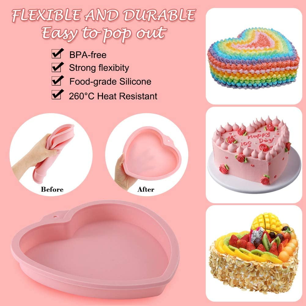 Cake Pans Set of 4, inch Heart Shaped Silicone Cake Pans