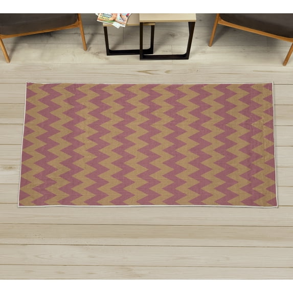 Chevron Decorative Rug, Abstract Geometric Horizontal Repeated Zigzag Wavy Angular Stripes Pattern, Quality Carpet for Bedroom Dorm and Living Room, 6 Sizes, Dark Peach, by Ambesonne