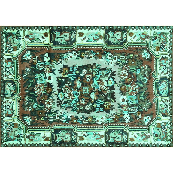 Ahgly Company Machine Washable Indoor Rectangle Persian Turquoise Blue Traditional Area Rugs, 5' x 7'