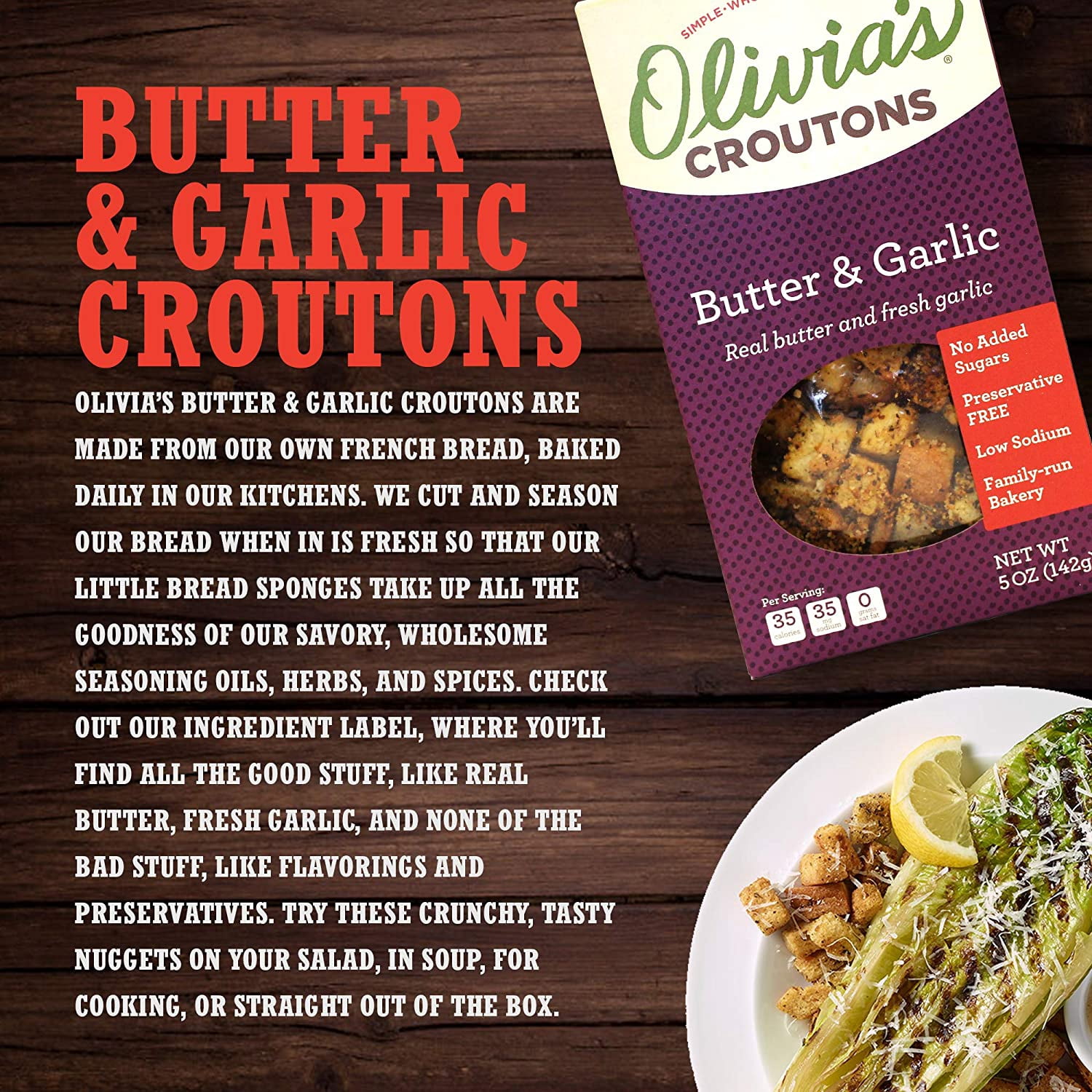 (Pack Of 6) Olivias Croutons Crouton Butter & Garlic 5 Oz