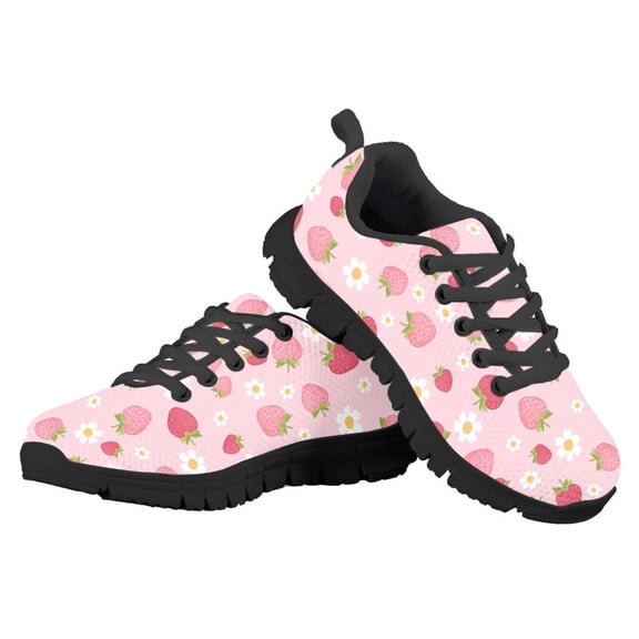 Chririnla Kids Summer Shoes Boys Girls Lace up Sneakers Size 13 Red Strawberry Tennis Running Shoes Lightweight Athletic Sports Shoe with EVA Sole
