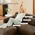 thumbnail image 6 of L-Shaped Boneless Sofa, Soft Fluffy Plush Fabric, With Chaise, 32D High Density Sponge, No Assembly Required, Ergonomic Anti-Slip Bottom, With Throw Pillows, Fits Bedrooms, Chocolate, 6 of 9