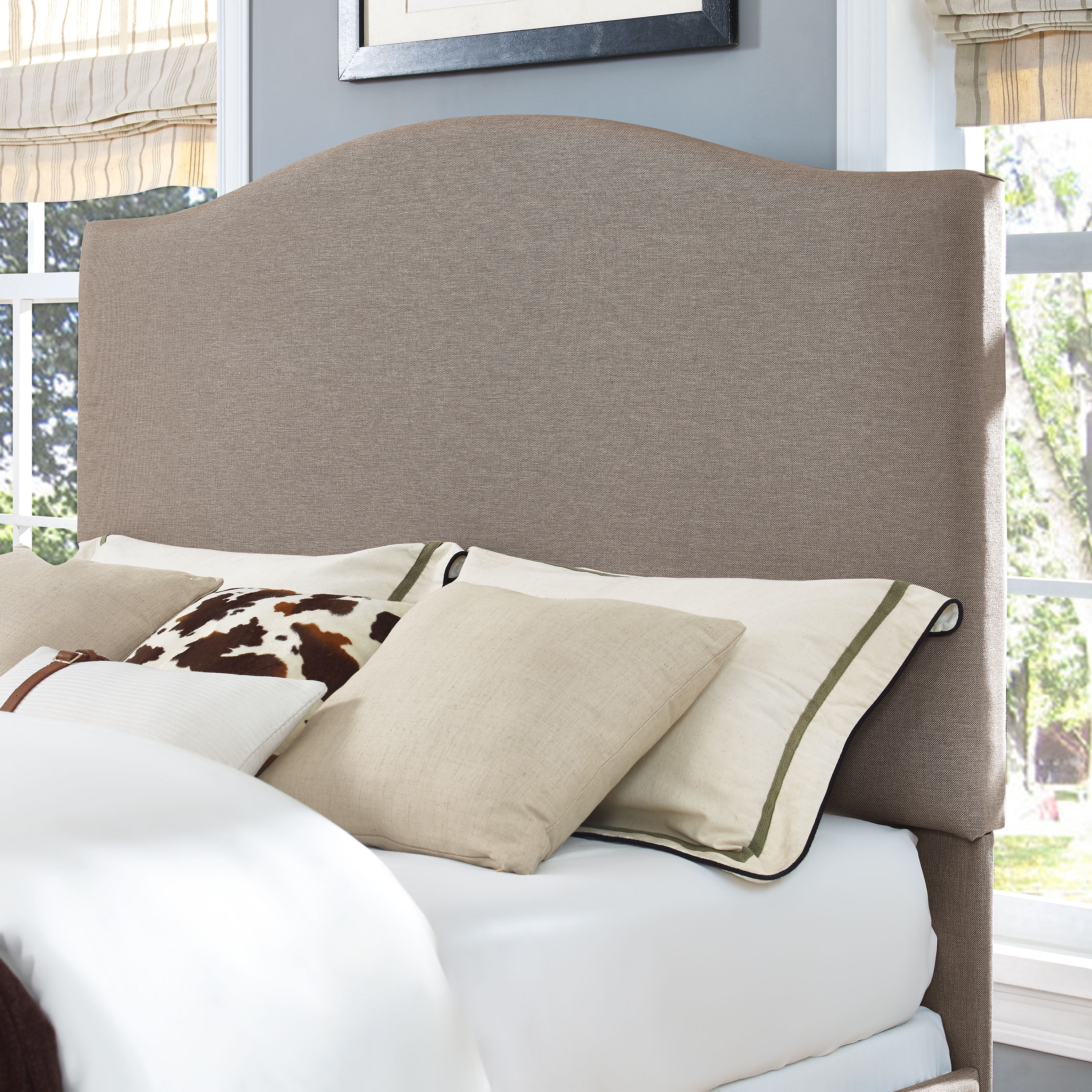 BELLINGHAM CAMELBACK UPHOLSTERED FULL/QUEEN HEADBOARD IN OATMEAL LINEN