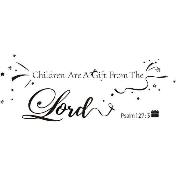 1pc Bible Quotes Wall Art Sticker Children are a Gift from The Lord Vinyl Wall Stickers Star Gift Box Pattern Wall Decals for Nursery Classroom Bedroom Wall Decoration Black