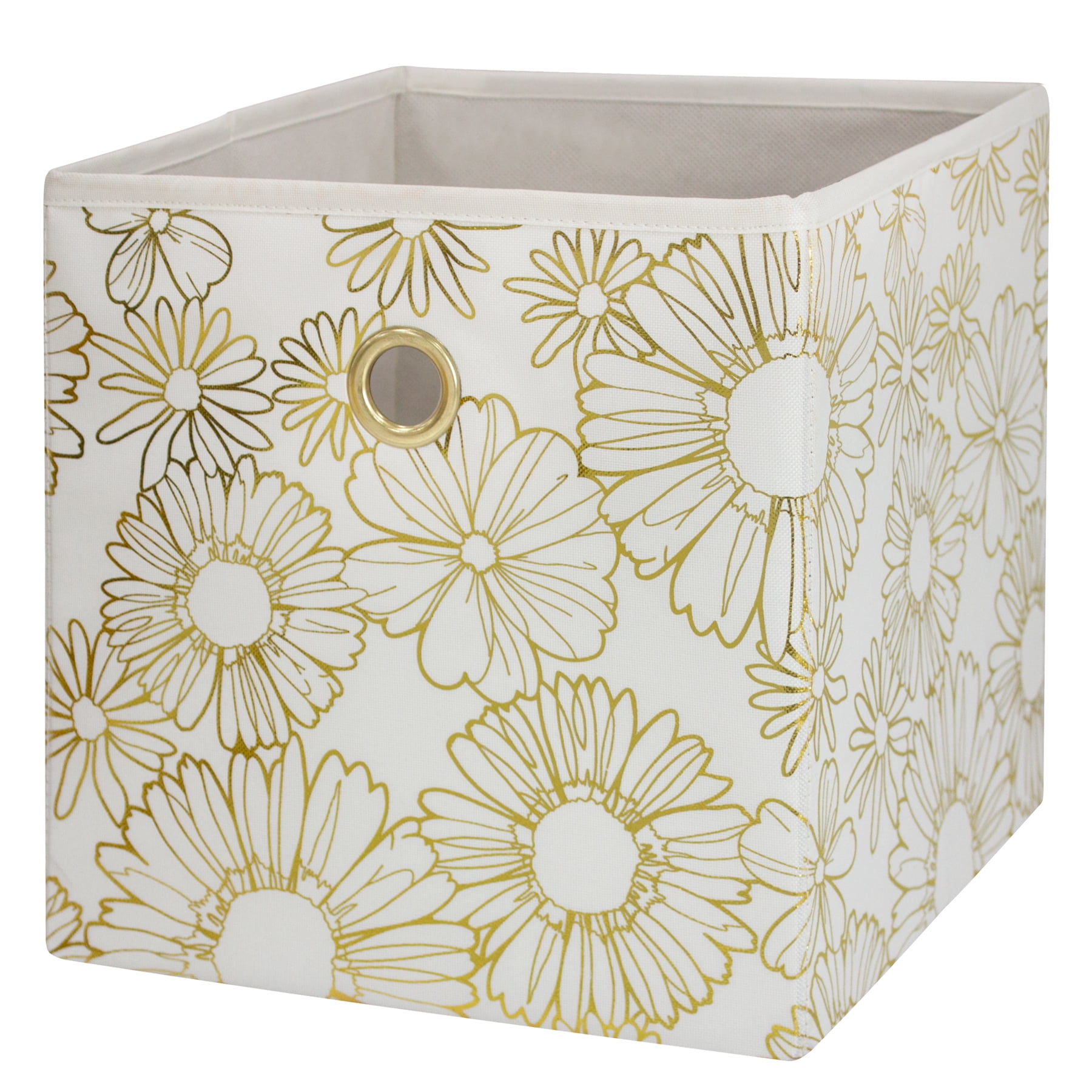 (2 pack) Mainstays Gold Metallic Collapsible Fabric Cube Storage Bin with Metal Grommet Handle