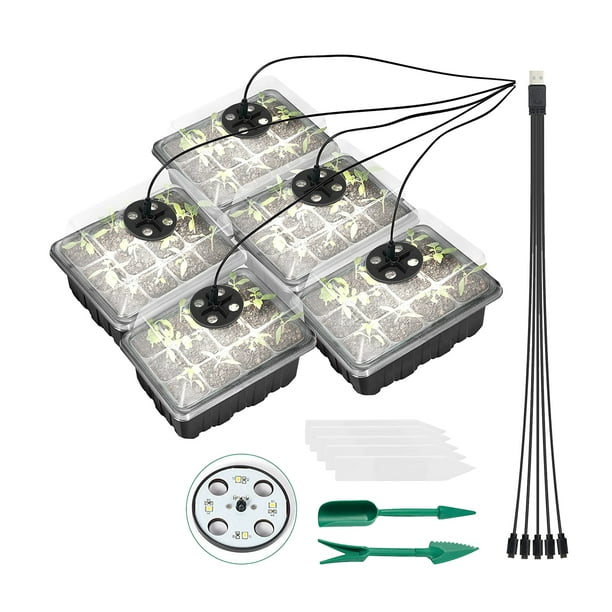 Bandeja de inicio de semillas de plantas de 5 uds con luces de cultivo Abody Negro