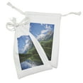 thumbnail image 2 of Landscape Fabric Pouch Set of 2, Pure Mountain Lake Scenery with Trees and Cloudy Sky Nature Inspired Print, Drawstring Bag for Toiletries Masks and Favors, 9" x 6", Blue White Green, by Ambesonne, 2 of 2