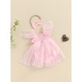 thumbnail image 2 of nvzhuang Baby Girls Summer Romper Dress Blue Flying Sleeve Sequins Star Mesh Romper with Headband, 2 of 9