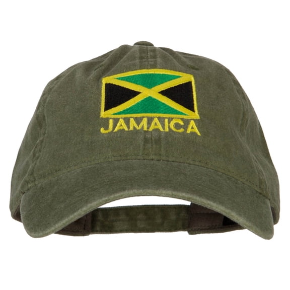 Jamaica Flag with Letters Embroidered Washed Cotton Twill Cap - Olive OSFM