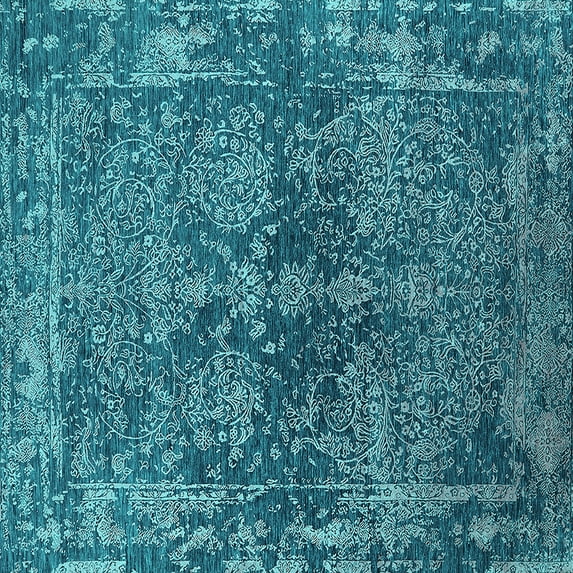 Ahgly Company Machine Washable Indoor Square Oriental Turquoise Blue Industrial Area Rugs, 3' Square