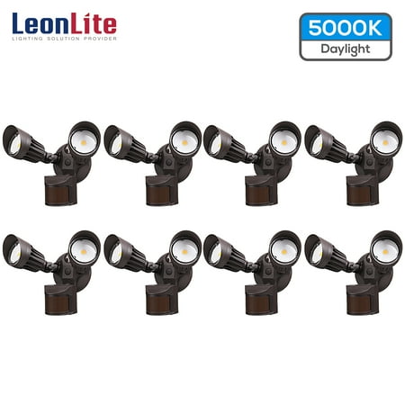 

LEONLITE LED Security Light Motion Sensor Flood Lights Outdoor Dusk to Dawn & Motion Detector 3 Modes Adjustable 2-Head IP65 Waterproof 20W(150W Equiv.) 5000K Daylight Bronze Pack of 8