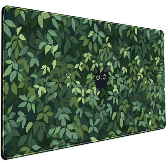 Green Plants Black CatHuge Dragon Large Mouse Pad Red and Black Mousepad Red Desk Mat, Big Full Keyboard and Mouse Pad Cool Desk Pad for Keyboard Mouse with Stitched Edges Anti-Slip Funny Desk Pad, 31