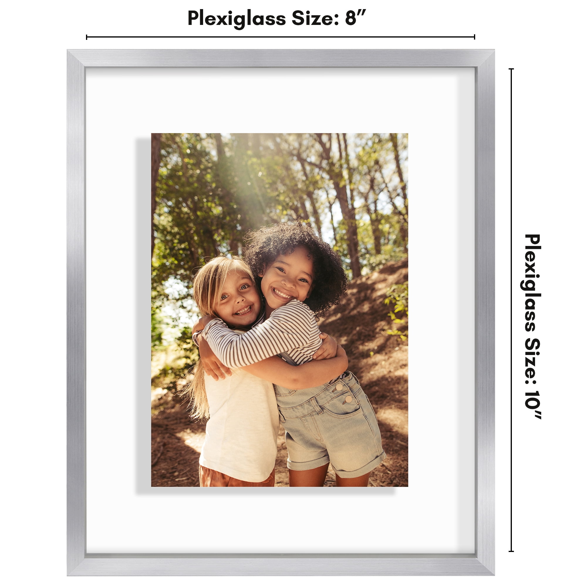 Americanflat 8x10 Picture Frame with Shatter-Resistant Glass Aluminum Floating Display Photo Float - Silver