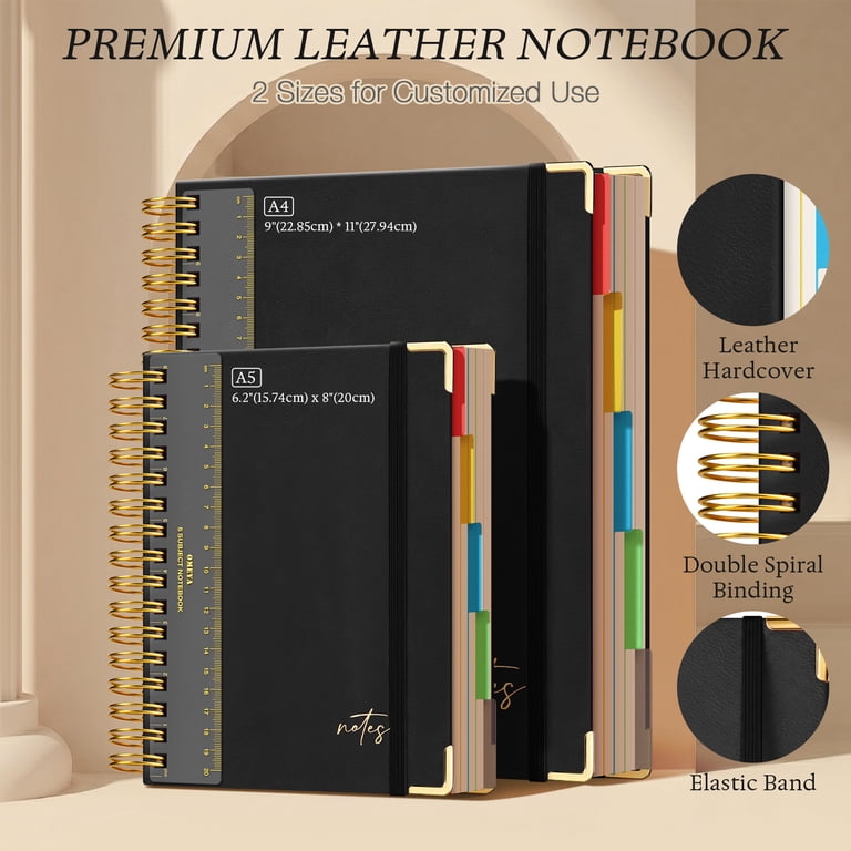 OMEYA 5-Subject Leather Spiral Notebook, 300 Pages photo 5