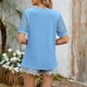 thumbnail image 4 of Puntoco Liquidación de blusas cortas para mujer, moda femenina, informal, primavera y verano, nuevas, color sólido, cuello redondo, manga corta, camiseta suelta, top de retazos de encaje, 4 of 5