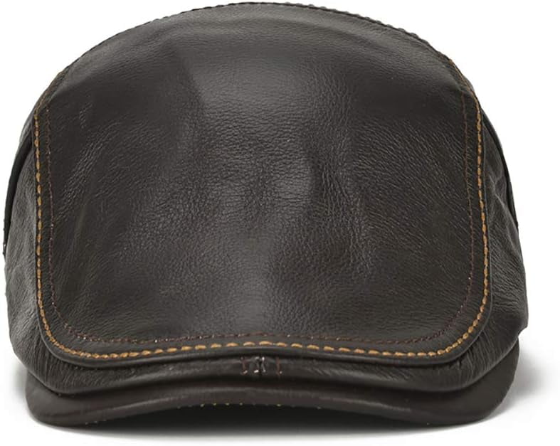 Men's Adjustable Genuine Leather Cowhide Cap Newsboy Hat Cabbie Beret Hat Driving Hunting Fishing Hat