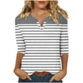 thumbnail image 2 of Royisotas Casual Women Tops 3/4 Sleeve Fall Gray Striped Women's Blouse Loose Fit Comfy V-Neck Tshirts Shirts, 2 of 5