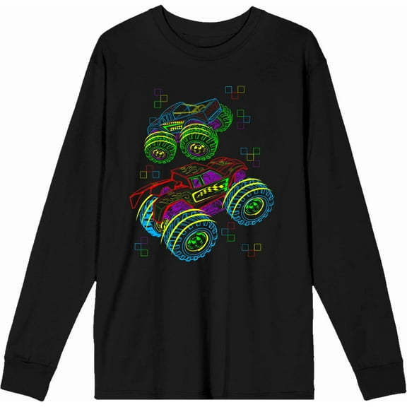 Neon BIg Wheel Trucks Adult Black Crew Neck Long Sleeve Tee-Medium