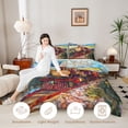 thumbnail image 3 of Castle Fairy Stained Glass Train Twin Comforter Sets 3-Piece for Teens, Landscape Art Bedding Set for Bedroom, Red Green Blue,Black Reversible, 3 of 6