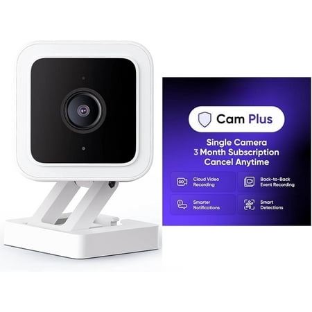Cam V3 with 3-Months Cam Cloud Storage Indoor Outdoor Plug-in Camera, AI Motion Detection, WiFi Camera, IR Color Night Vision, Siren , 2-Way Talk