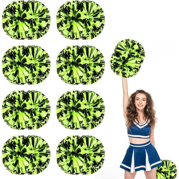 8 Pack Cheerleading pom poms,Handheld Cheer pom poms, Sports Cheer Plastic Pom Poms Cheerleading for Sports Team Spirit Cheering (Black Green)
