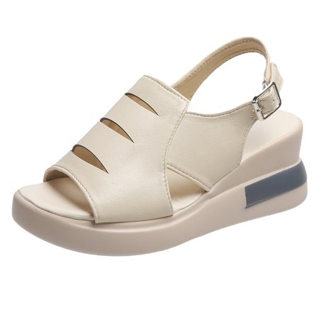 

Aompmsdx Fashion Women S Summer Artificial Leather Non Slip Buckle Strap Wedges Beach Open Toe Breathable Sandals Shoeswomen Shoe