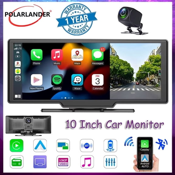 Multimedia Player 10''Car Monitor IOS Carplay/Mirror Wireless Built-in DVR AHD Reversing Video Android Auto/Autolink Bluetooth