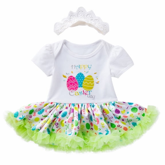 Mrzhqd Outfits For Toddlers Girls Happy Easter Egg Puffy Skirt Dress Set With Hair Accessories 0 To 24 Months For 0-3 Months