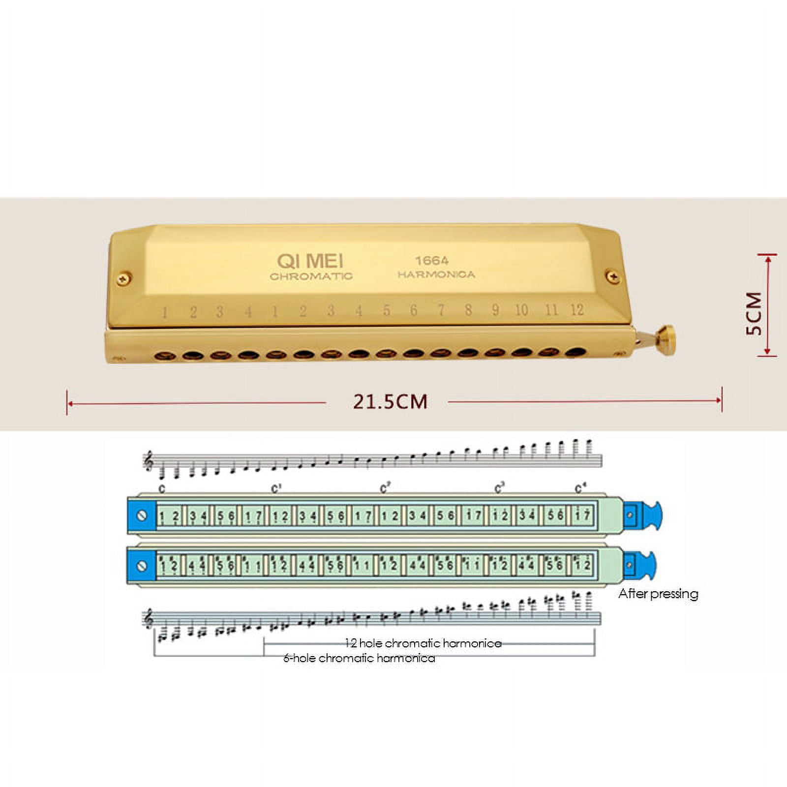 Chromatic Harmonica 16 Hole 64 Tone Mouth Organ Instrumentos Key Of C Professional Musical Instruments