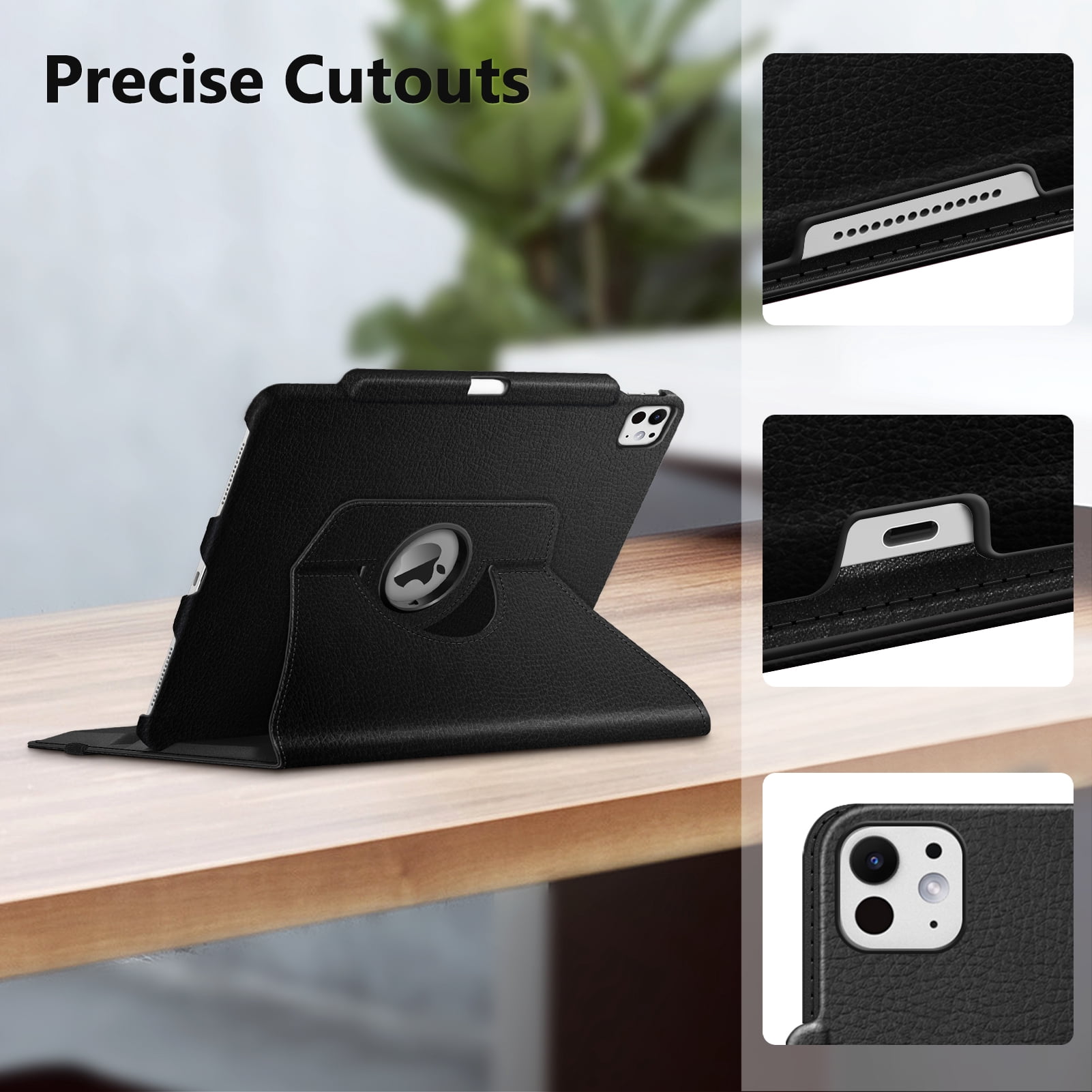 Fintie Rotating Case for iPad Pro 13-inch M4 Chip 2024 Release, 360 Degree Swiveling Protective Stand Cover with Pencil Holder, Black