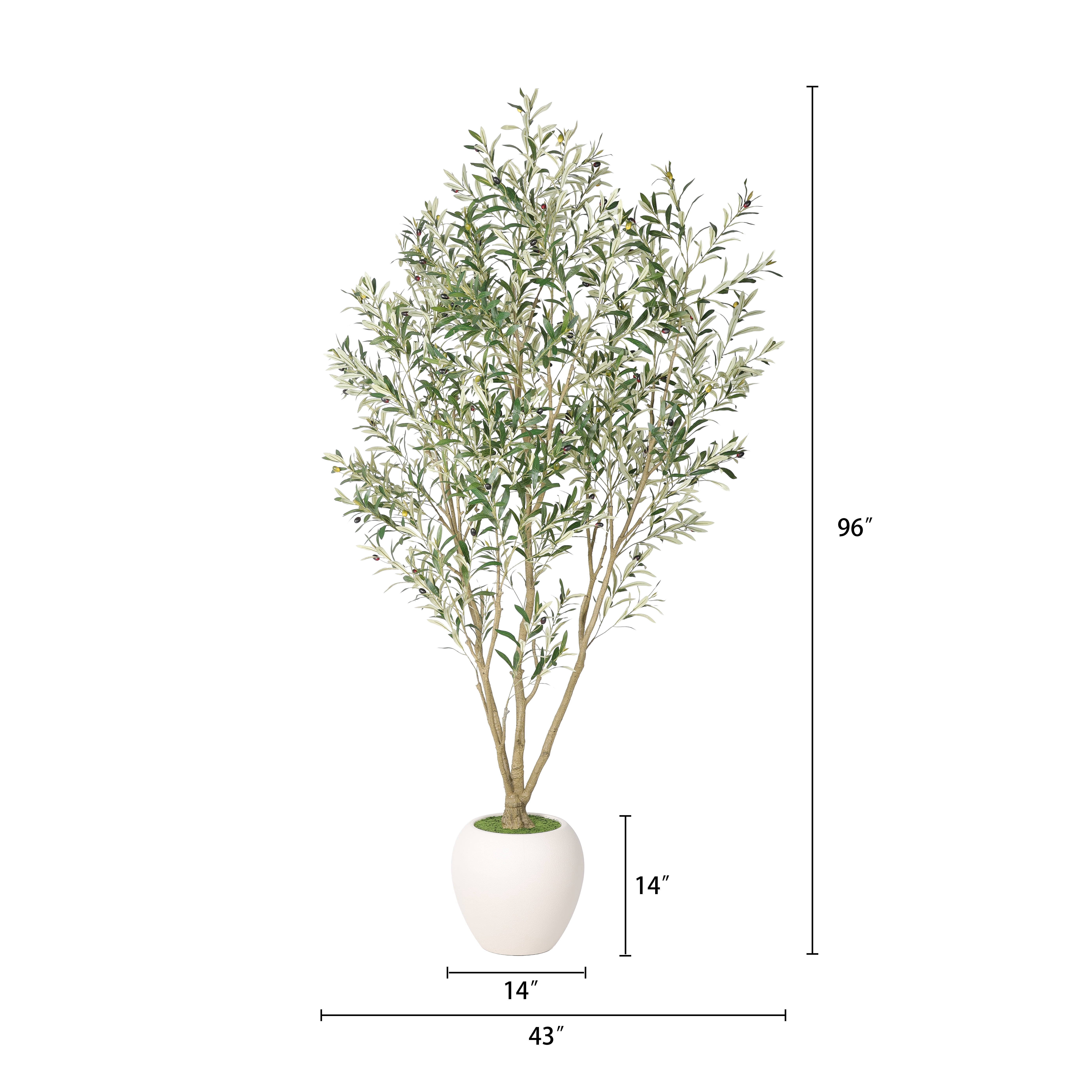 Leumius 8FT Artificial Olive Tree with Large Decorative White Planter, Tall Faux Olive Tree for Indoor & Covered Outdoor Use