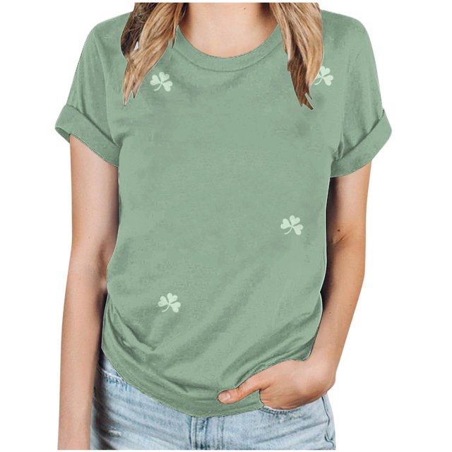 KIHOUT Nouveaux Arrivlas T-Shirts pour Femmes Fête de la Saint-Patrick, Mode Grande Taille Col Rond Manches Courtes T-Shirt Imprimé Vert, Taille P-5TG