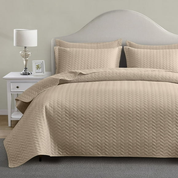 Juego de edredón Maple&Stone King Size Beige con patrón Chevron ultrasónico