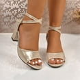 thumbnail image 3 of Gold Women Summer Peep Toe High Heel Sandals With T-Strap And Block Heel Comfortable Shoes Breathable Design Ideal For Casual Use And Everyday Outings, 3 of 9