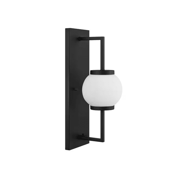 Open Box Home Decorators Collection Kalispell 18.75 in. 1-Light Black Modern Outdoor Wall Light Fixture with Frosted Glass