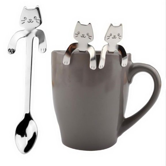 Simyoung Cute Cat Hanging Coffee Spoon Coffee Tea Cream Mixing Tools Stainless Steel Tableware