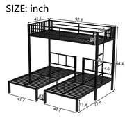 Triple Bunk Beds, Metal Twin XL over Twin & Twin Bunk Bed for 3, Triple Bunk Can be Separated into 3 Beds (Black)