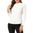 thumbnail image 1 of Blusa de mujer con cuello de pie, botones y mangas largas con volantes, talla XL, blanca, 1 of 8