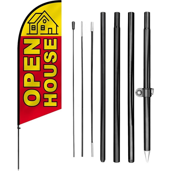 Anley 7.5 FT Open House Feather Flag Banner Kit - Outdoor Swooper Advertising Flags with Pole and Stake - Property Display Sign for Homes, Real Estate Events - Weather Resistant & Easy Setup