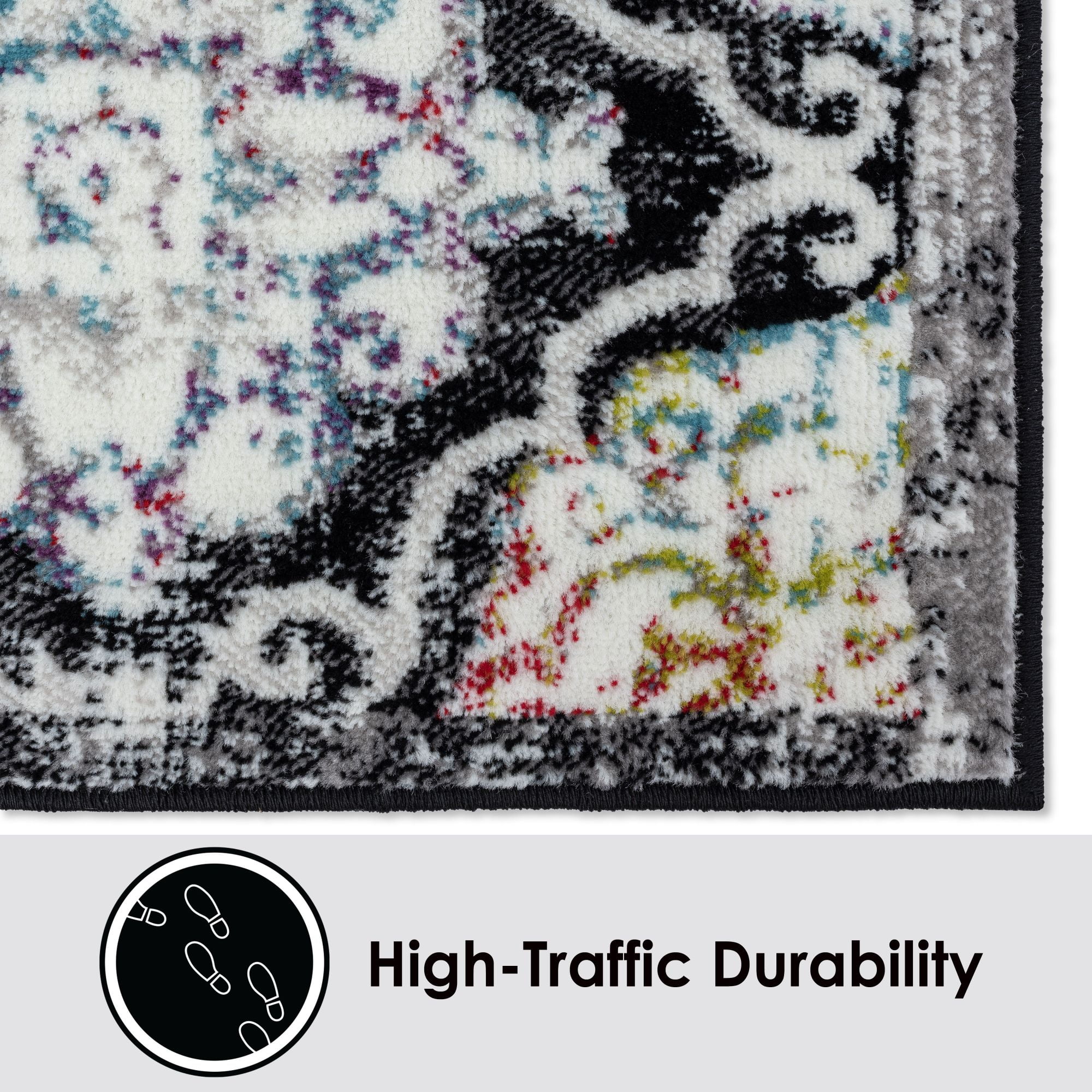 Home Dynamix Boho Andorra Transitional Damask Area Rug, Black/Pink, 5'2"x7'2"