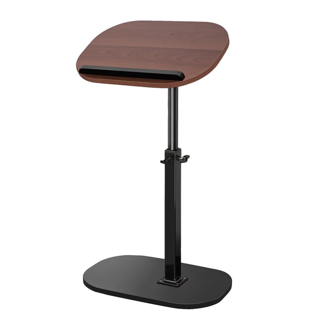 Hicess Table d'Appoint en Forme de C, Table d'Appoint Mince à Hauteur Réglable, Table Plateau TV Pivotante à 360 Degrés, Table de Chevet avec Étagère de Rangement à 2 Niveaux, Table de Canapé Réversible (Brun)