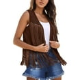 thumbnail image 2 of Fringe Vest Women Western Cowgirl 70s Hippie Sleeveless Open Front Casual Suede Rivets Tassel Jacket Outerwear, 2 of 6