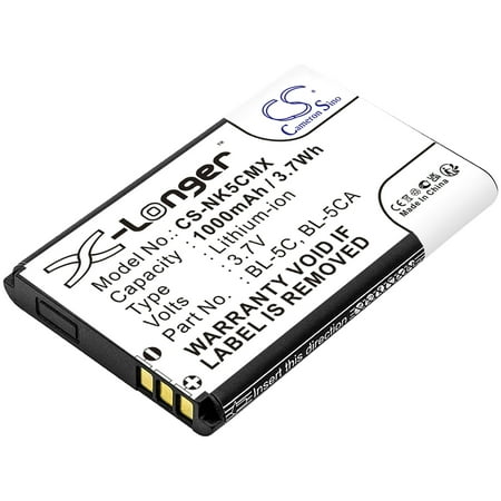 Replacement Battery for Nokia BL-5C BL-5CA PN:BL-5C BL-5CA 1000mAh