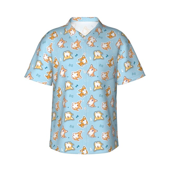 Fotbe Corgi Dog 1 Camisa Hawaiana para Hombre Unisex – Camisa Casual de Verano con Botones de Manga Corta de Algodón y Lino,X-Large