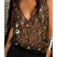 thumbnail image 6 of Women Semi See Through Sparkly Tank Top Sleeveless V Neck Floral Sequin Camisole Outfits L, 6 of 8
